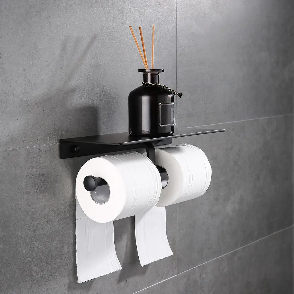

Holder with Shelf , Wall Mounted Storage , Double Roll Tissue Holder Bathroom Dispenser