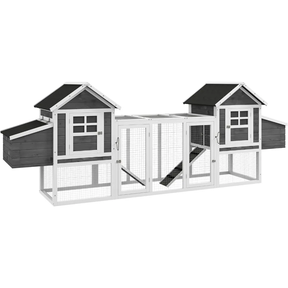 Chicken Coop with Garden Bed, Large Outdoor Hen House with Nesting Boxes Removable Trays, Ramps Run