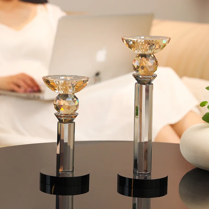 European style, light luxury, crystal, glass, candle holder, dining table, dinner, arrangement, props