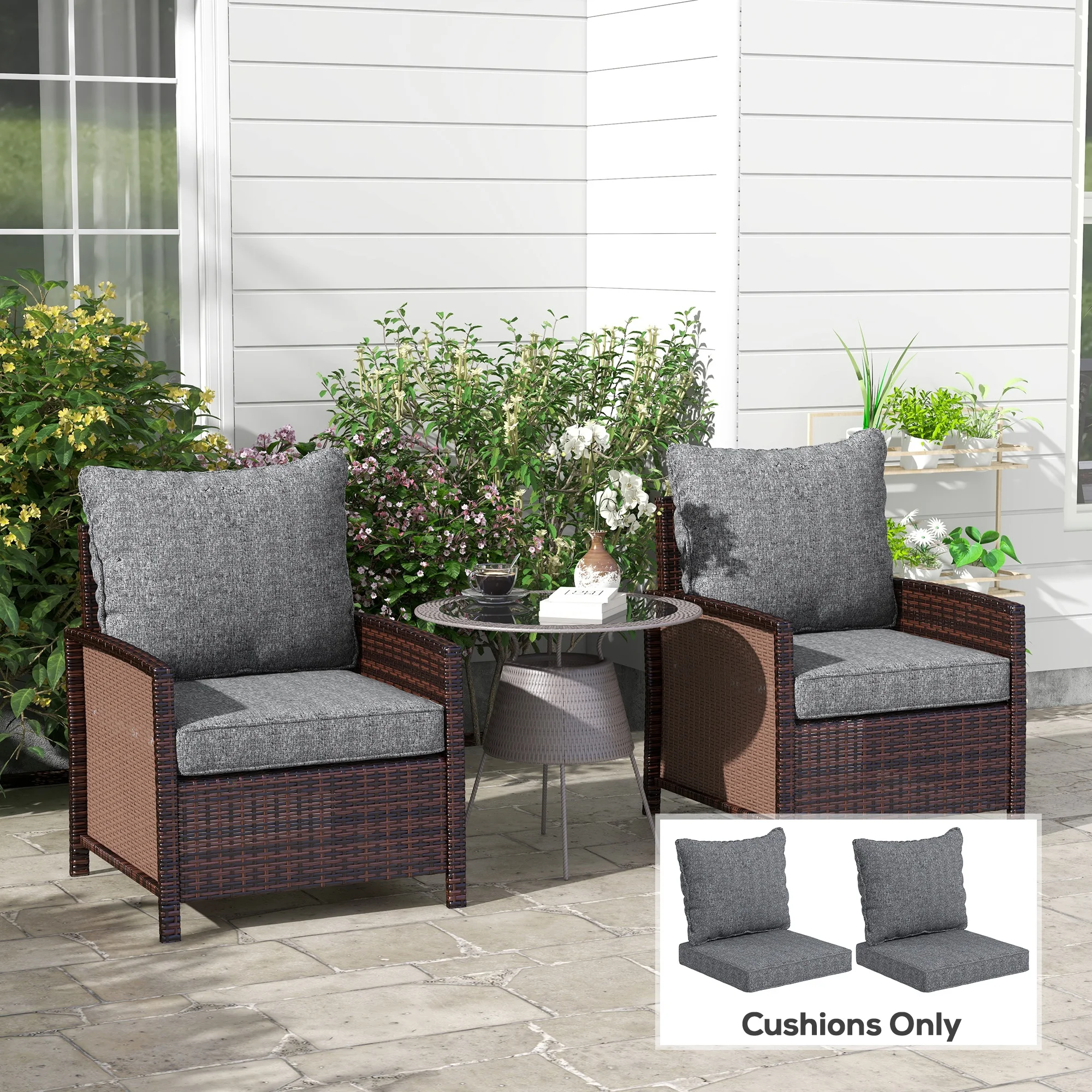 Indoor and Outdoor Chair Cushion with Backrest, Suitable for Garden Furniture, Gray Color