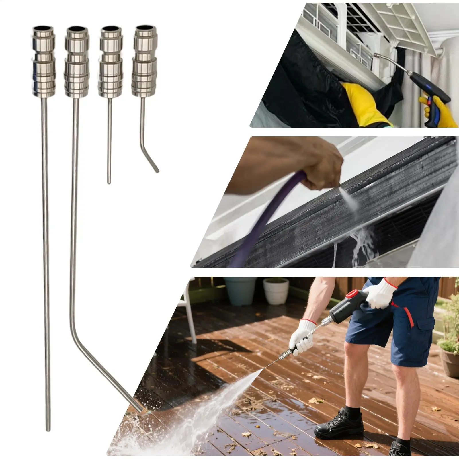 4Pcs Stainless Steel Washer Nozzle High Pressure Quick Connect Extension Wand For Cleaning Washing Machine Air Conditioner