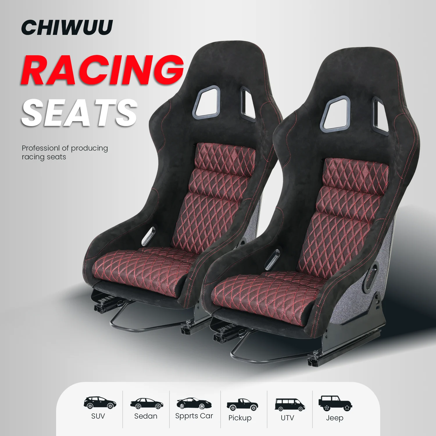 1022 Fiber Glass Leather Universal Sport Racing Car Seat-Comfortable Waterproof Racing Seat