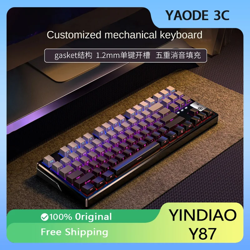 YINDIAO-Teclado ergonômico sem fio para jogos, Y87 Teclado mecânico, Junta Hot Swap, 80% Layout Layout, Modo 3, RGB, personalizado, PC, Escritório