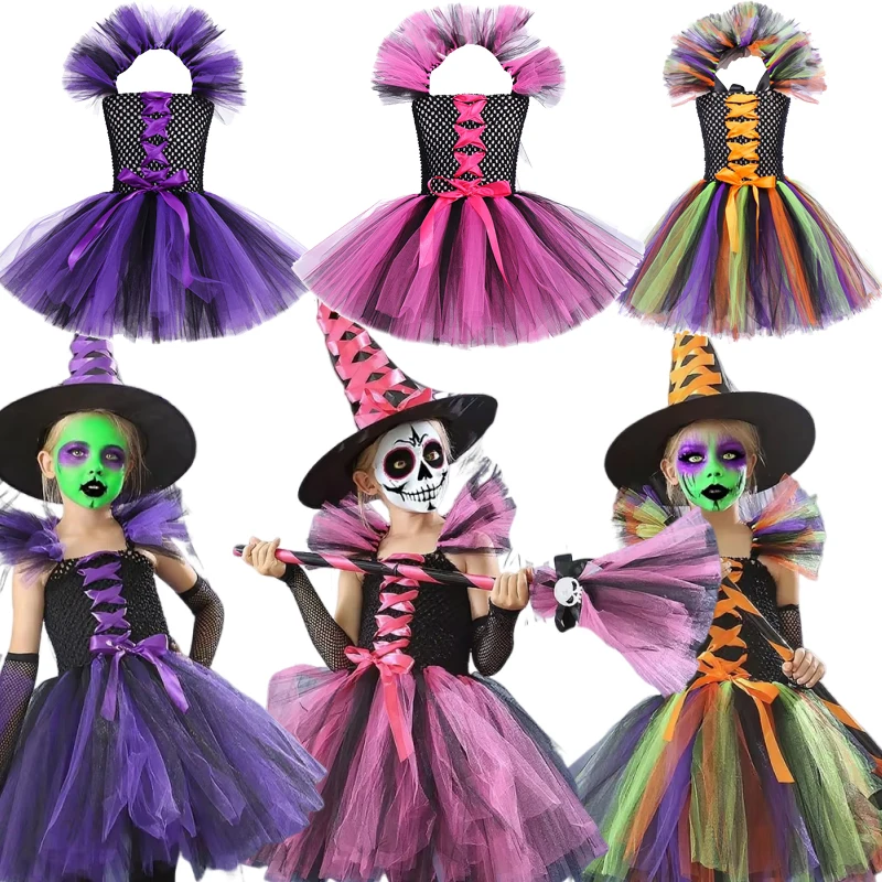 

Halloween New Witch Dress Up Cosplay Dress Carnival Party Puffy Skirt Children's Masquerade Clothes Halloween Costume Gifts
