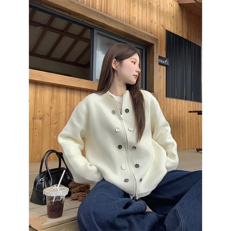 

Уличная одежда, вязаный кардиган, женский модный свитер с длинными рукавами и пуговицами, верхняя одежда, корейский трикотаж на молнии, зимние дизайнерские джемперы