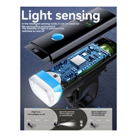 Bicycle Front Lights Auto Shut Off Super Bright USB Rechargeable Set LED Bike Lights Waterproof Headlight Flashligh Horn-A10G