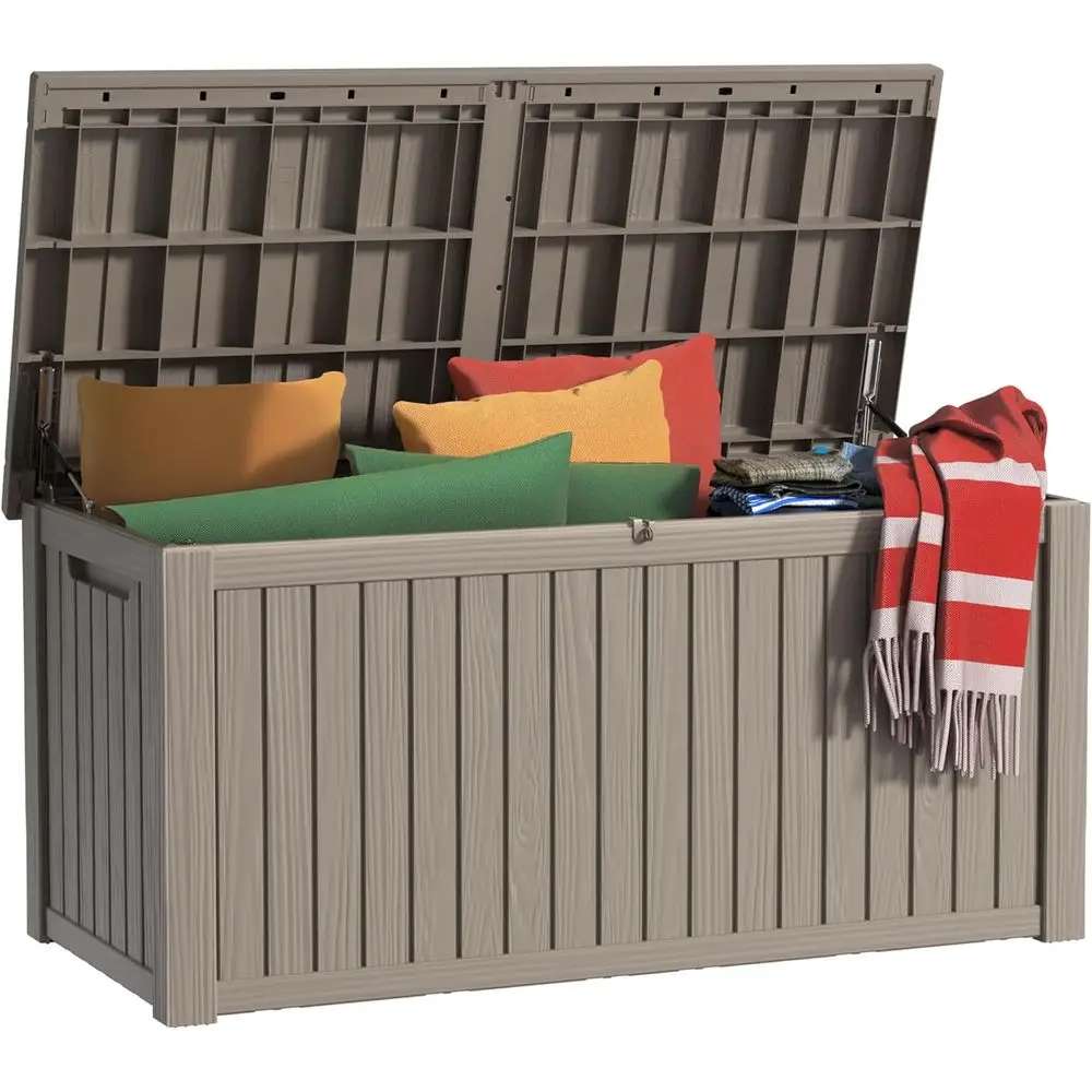 

Outdoor Deck Storage Box, 200 Gallon, Lockable Waterproof Garden Tools and Cushion Storage Container (Grey)