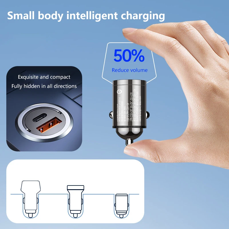 New 100W Car Pull Ring Charger Mini Hidden PD30W Fast Charger Multi-function Car Charger Quick Charge Adapter Dual USB Port