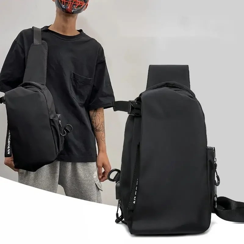 Man Shoulder Chest Bag Waterproof Oxford Crossbody Bags Anti-theft USB Shoulder Sling Bag Short Travel Messenger Chest Pack Male