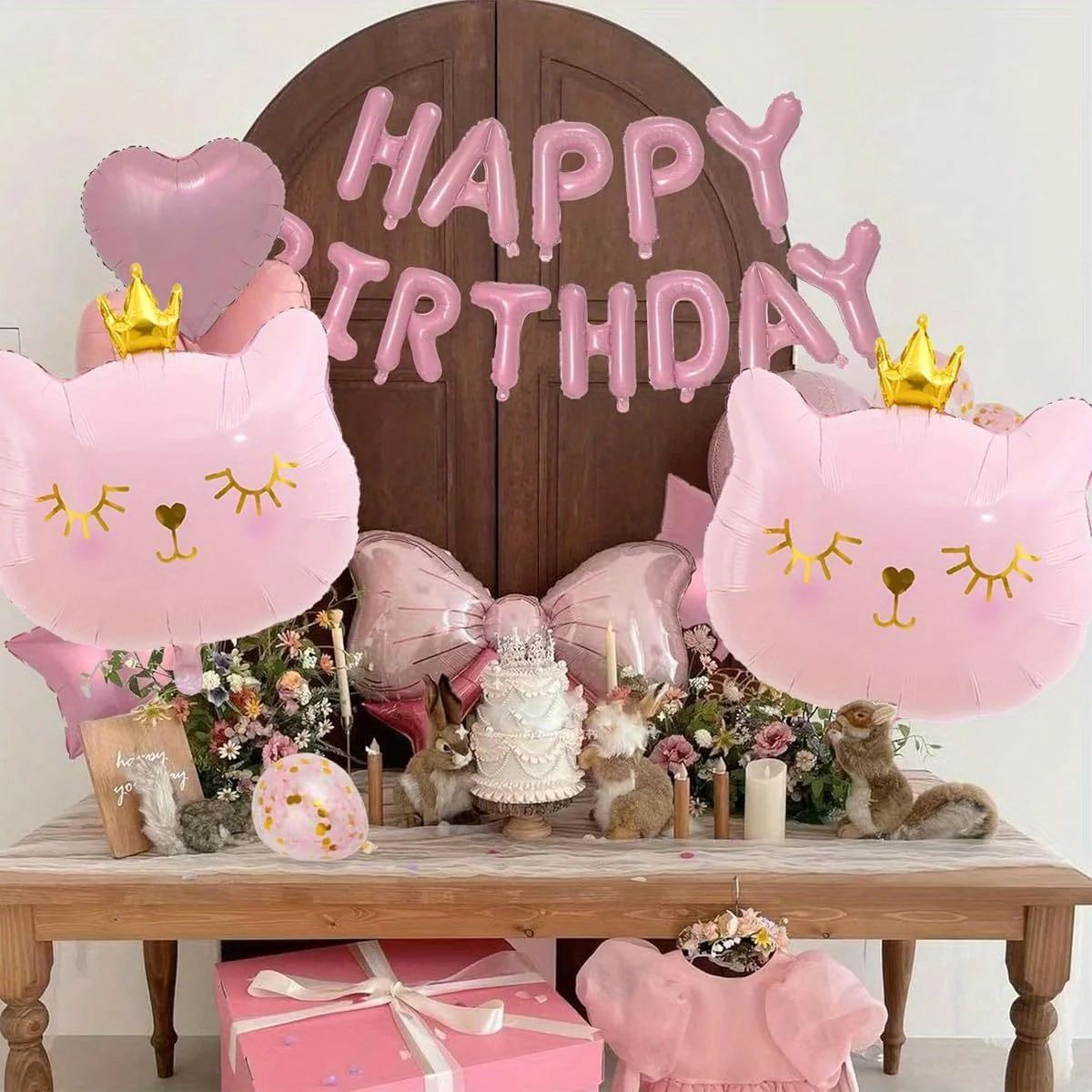 27 قطعة بالونات من رقائق الحيوانات على شكل قطة سوداء وردية اللون لتزيين أعياد الميلاد السعيدة للأطفال والبنات والأولاد وحفلات أعياد الميلاد ومستلزمات ديكور Globos #3