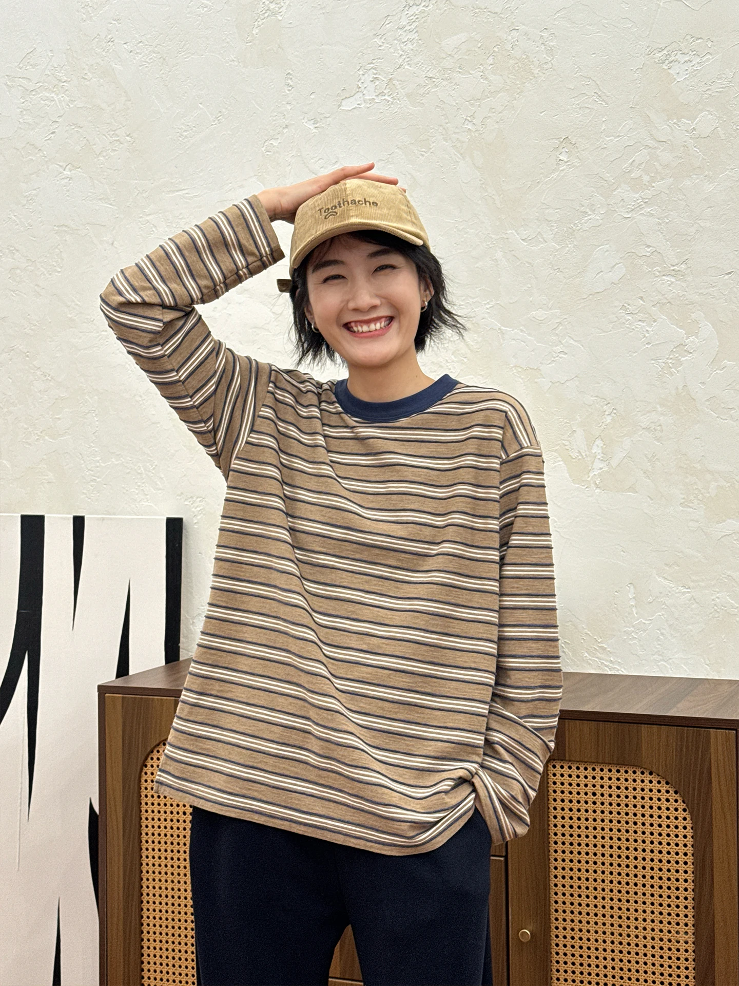 

Langqing Vintage Color Blo Striped Long Sve Women's T-irt 2026 New Spring Casual Loose Fit round Ne Inner Wear Base ...