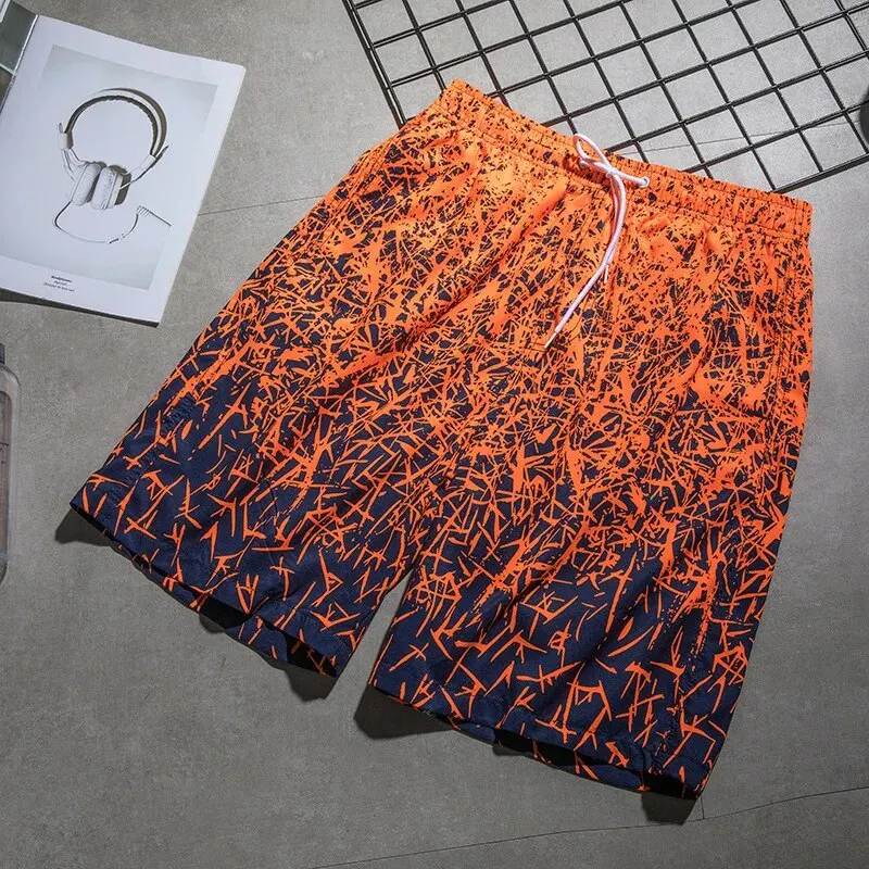 2024 Summer Men\'s New Fashion Gradient Speed Dry Breathable Loose Digital Printed Beach Pants Sport Drift Surf Casual Shorts