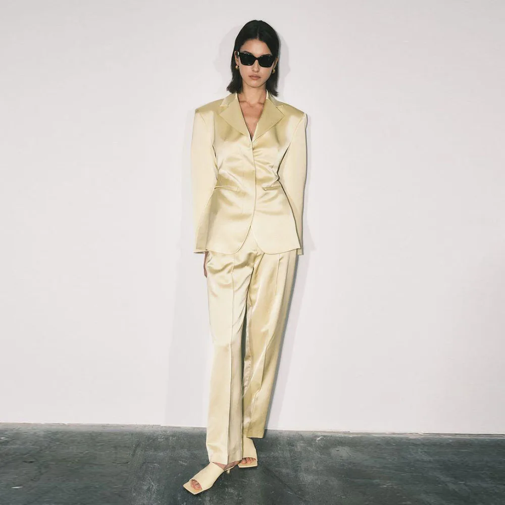 

Champange Evening Women Suits High Quality Banquet Celebrity Formal Occasion 2 Pieces Jacket Pant Female Clothing Classic 2025