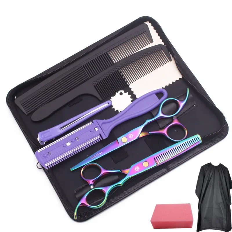 Brand new professional 6.0-inch colorful personalized hair salon scissors hair cutting tool thinning hair scissors with comb