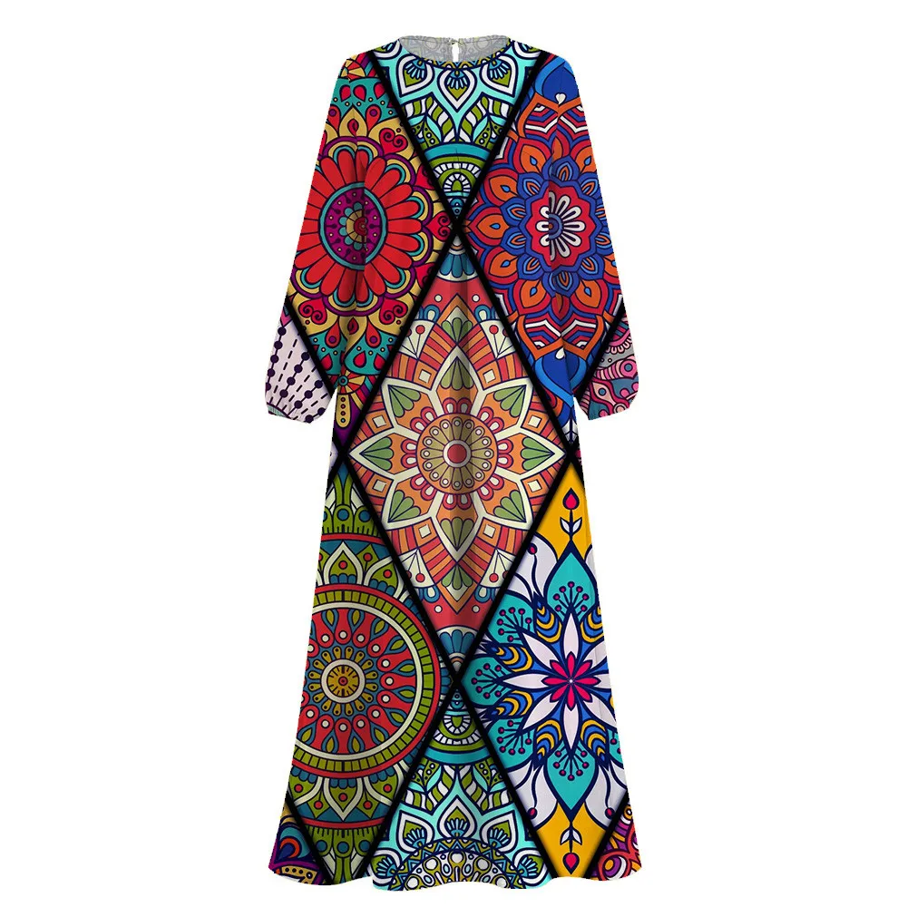 Femme Ramadan Muslim Printing Abaya 2024 Demure Turkey Dubai Islam Clothing Abaya  Round Neck Muslim Abayas African Dresses