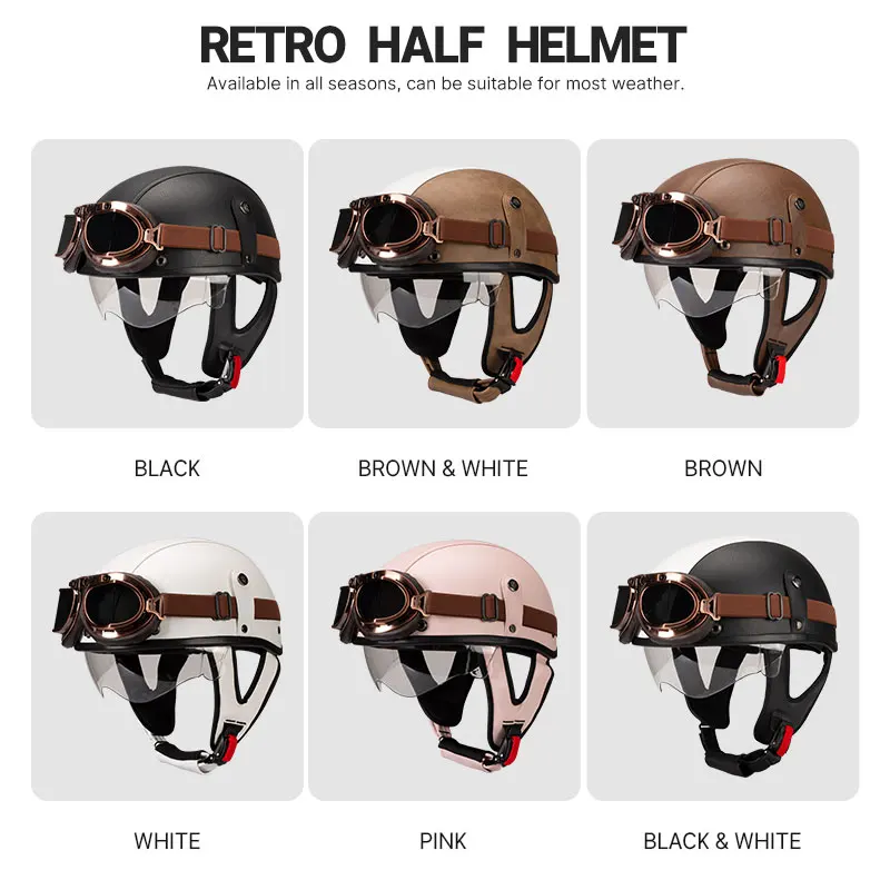 DOT Certification Retro Motorcycle Helmet Half Face Moto Helmet Scooter Vintage Biker Motorbike Moto Helmet With Sunglasses