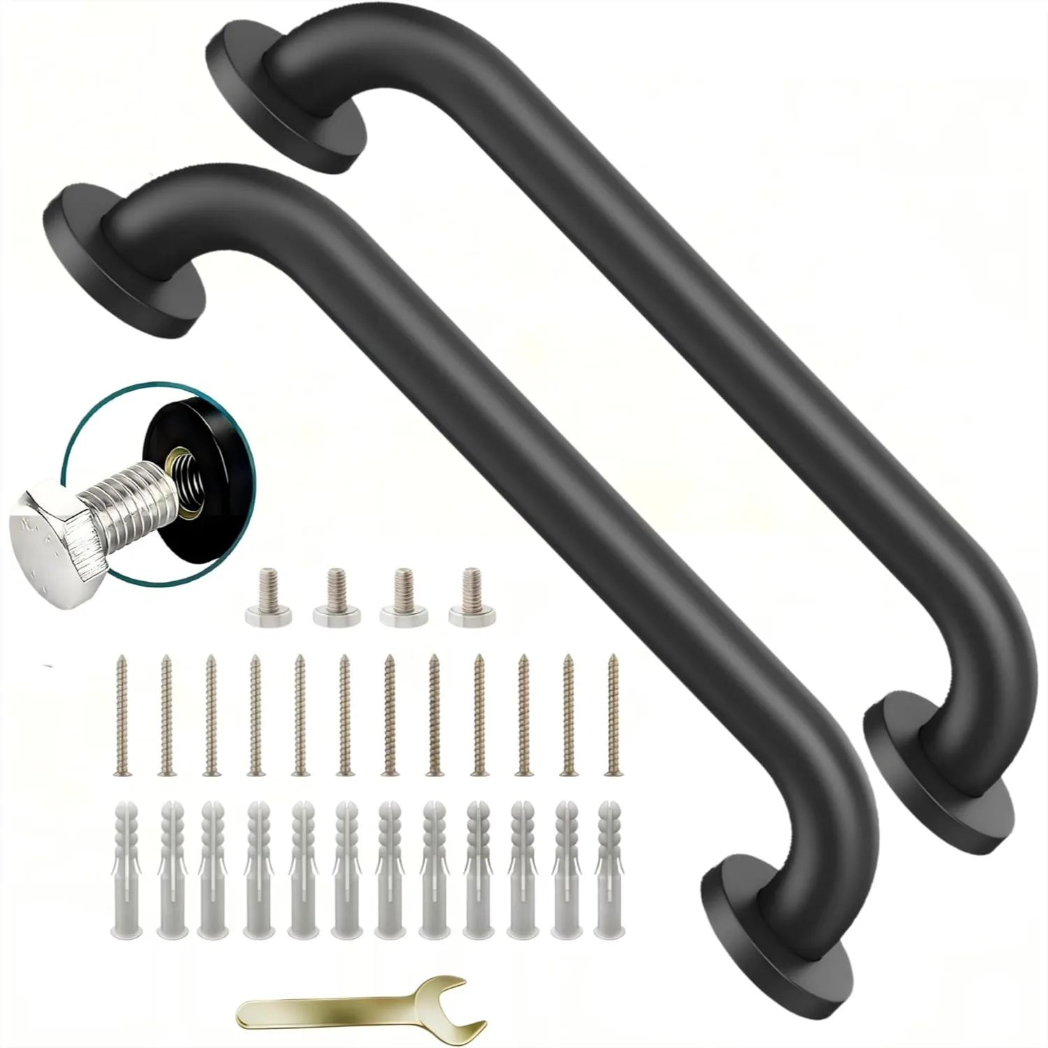 

16 Inch Black Stainless Steel Handrail, Safety Grab Bars for Wall, Handicap Grab Bars for Bathroom Shower Toilet RV Handrail