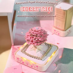 Cherry Tree Desk Calendar With LED Lights 2025 Calendar Memo Pad Creative Desk Calendar DIY Notes Notepad 3D Art Calendar