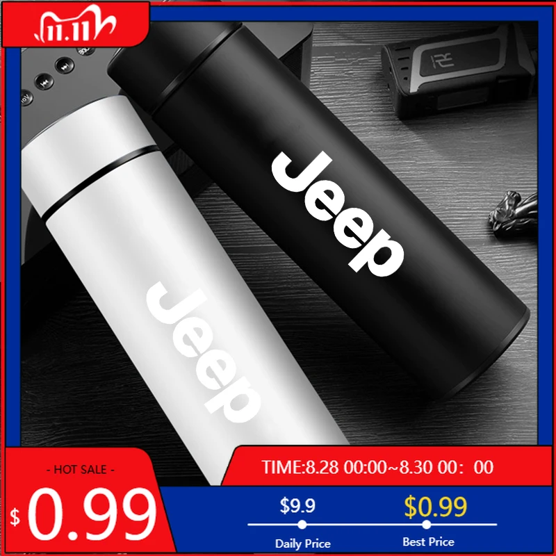 Portavasos de 500ML para coche, termo, tetera de acero inoxidable 304, tetera para Jeep Grand Cherokee Wrangler JK Gladiator Com
