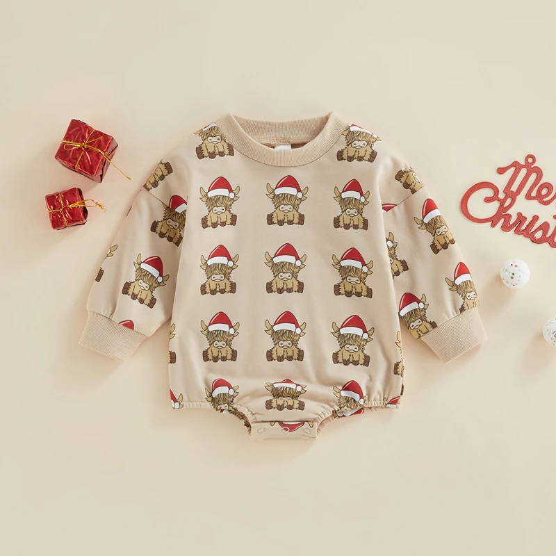 

Christmas Baby Boys Romper with Reindeer Print and Long Sleeves for Newborn Infant Toddler Winter Outfit