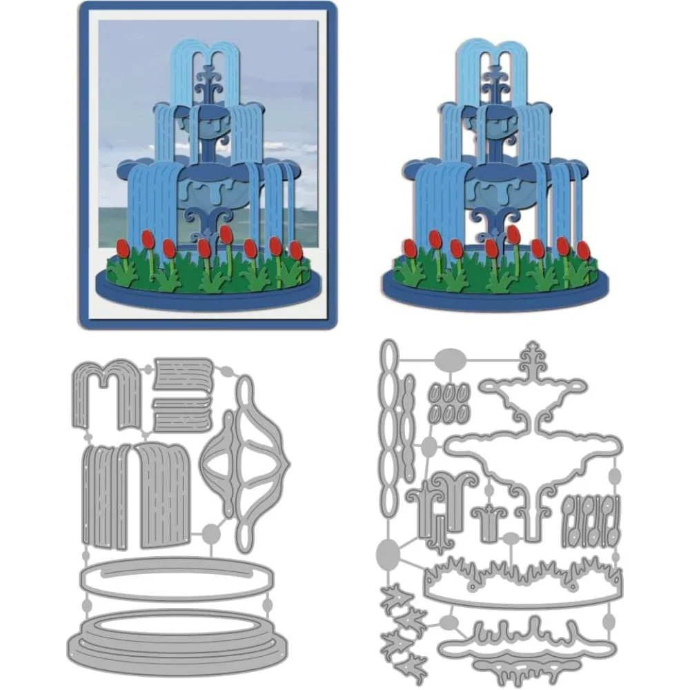 

Штампы для резки фонтана для изготовления карточек, садовый цветочный фонтан, металлические высечки, тиснение из углеродистой стали, металлическая форма, шаблон для