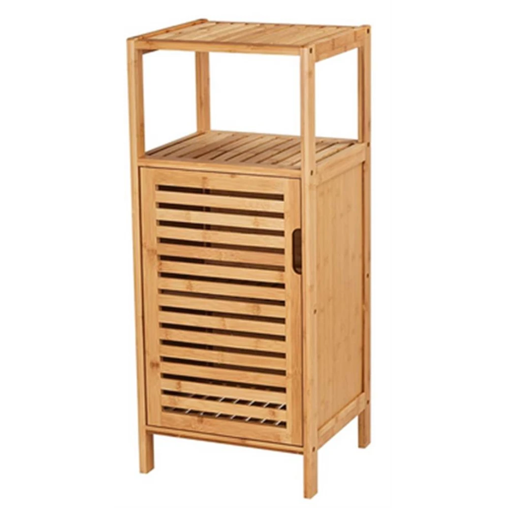 

100% Bamboo Bathroom Floor Cabinet Double Deck Shelf With 1 Door And Cell for Kitchen Living Room Corridor Bedroom Natural[US-W]