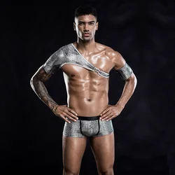 Men's Erotic suit European American nightclub bar performance snake skin sexy uniform BDSM Ropa interior erótica para hombres