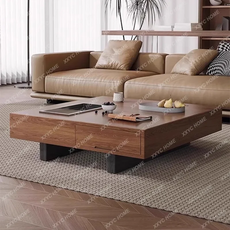 living room light luxury high-end small apartment household walnut square coffee table
