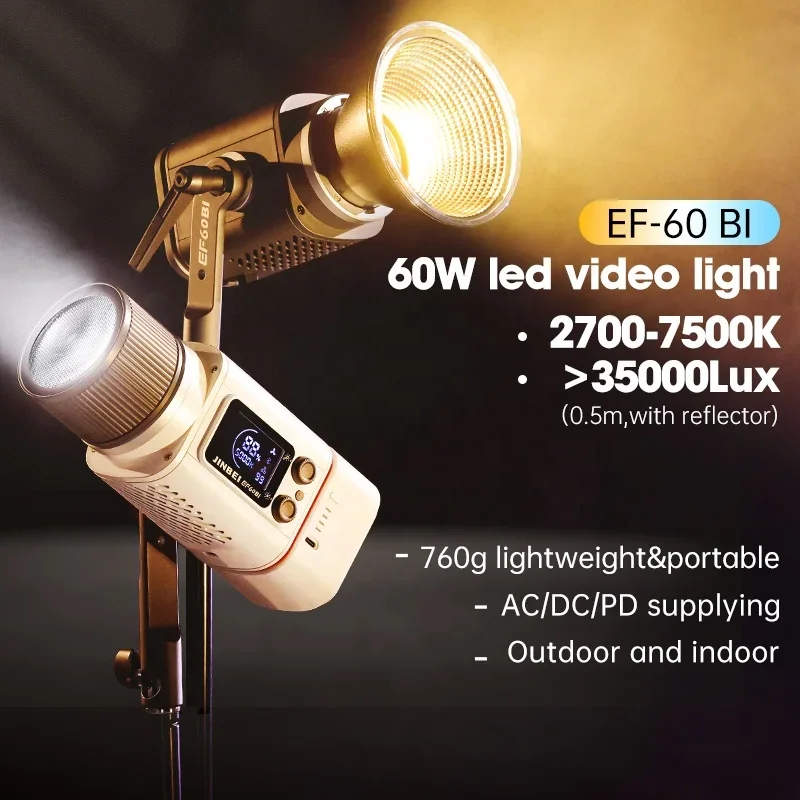 Hot Sale JINBEI EF-60BI 60w Photography Lighting Portable Ultra-Compact Handheld Outdoor LED Video Light Kit With Carrying Case