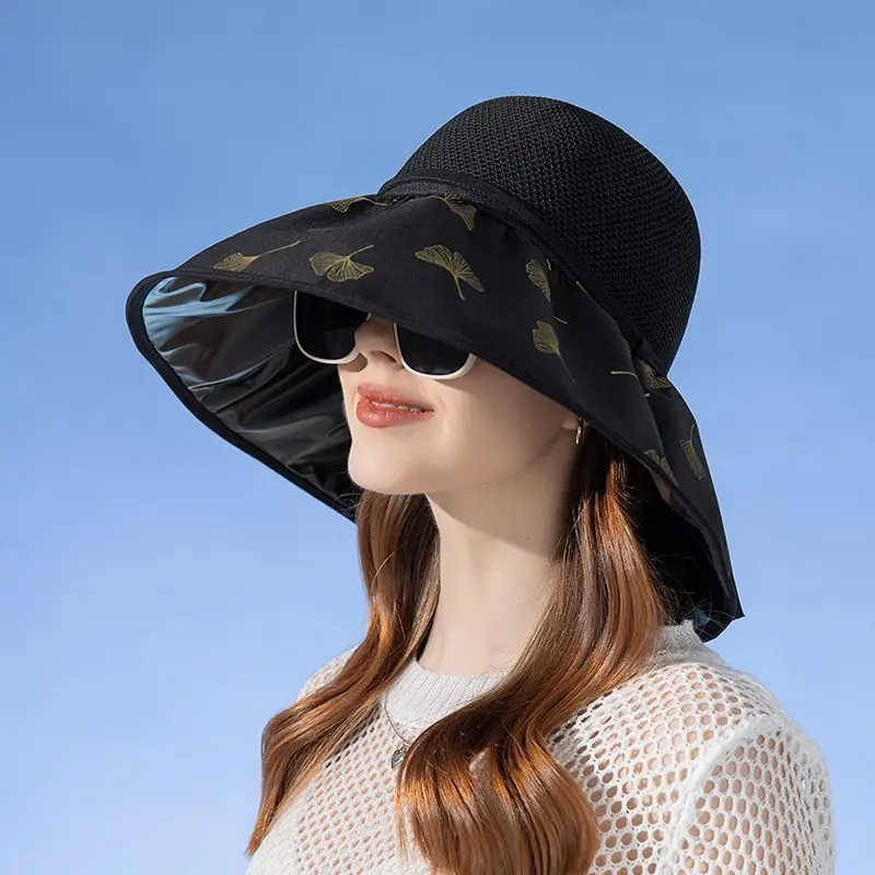 Personalizado. [Loja venda quente] chapéu feminino verão novo chapéu feminino estilo coreano aba grande chapéu de pescador arco vinil protetor