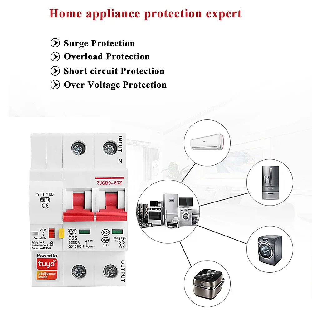 Smart Life WiFi Circuit Breaker 2P 4P Automatic Switch Overload Short Circuit Protection Alexa Google Home Compatible