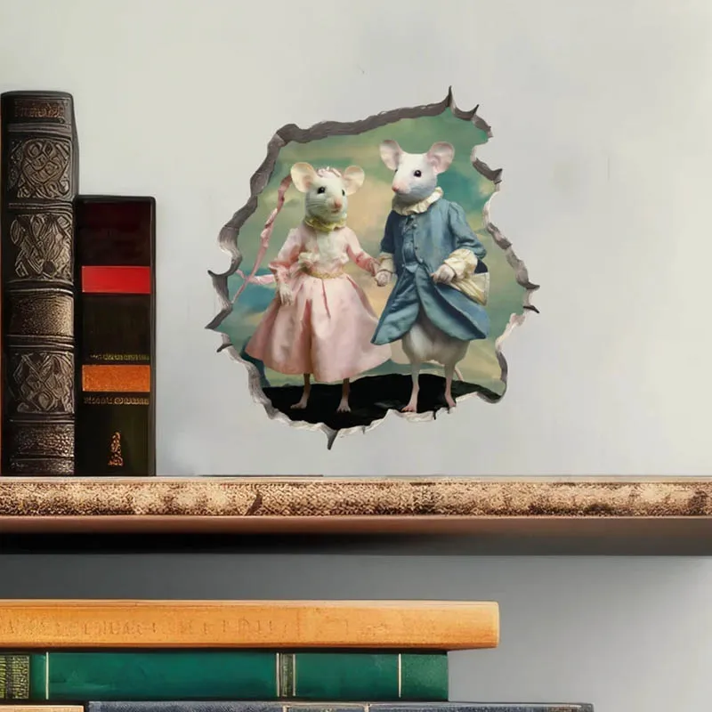 M456 A Night on the Town Dancing Mouse Couple in Mouse Hole Decal - Mouse Hole 3D Wall Sticker