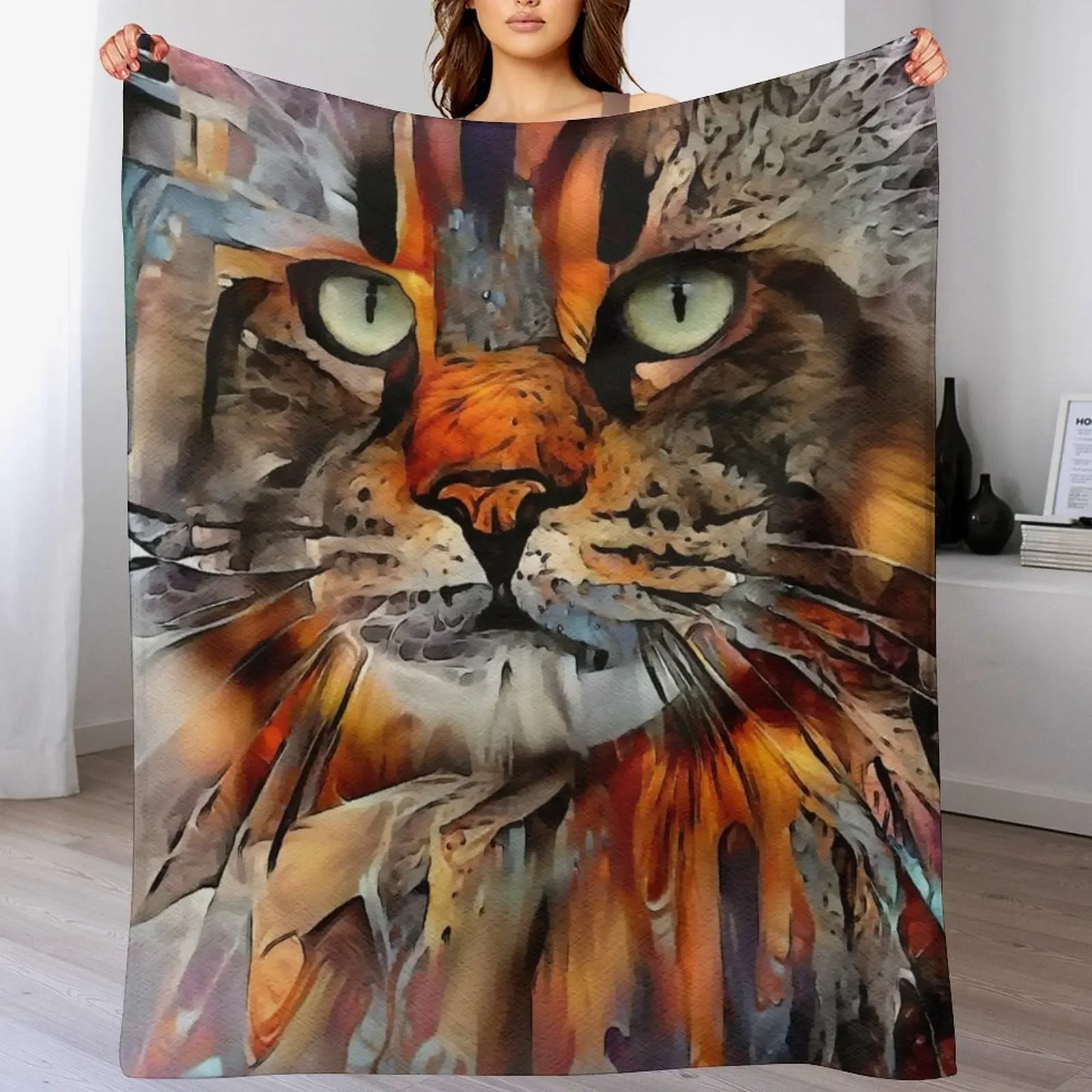 Couverture décorative Zikkan, cat, chat, lea roche paintings, couverture polyvalente et confortable pour toutes les occasions
