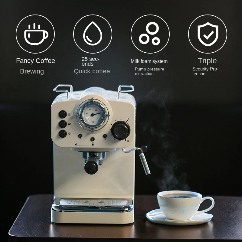 Retro White Portable Coffee Maker Small Home Full Semiautomatic Concentrated Retro Steam American Extraction Milk Foam Machine