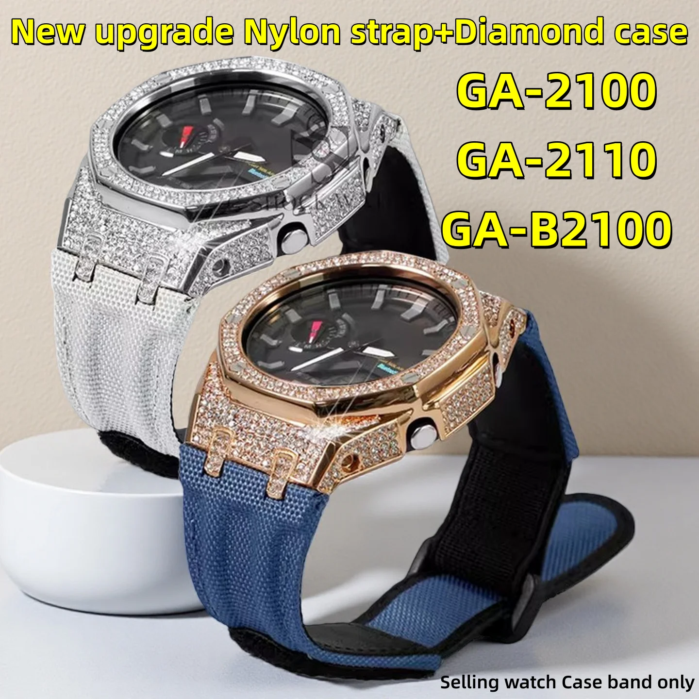 

Новый обновленный нейлоновый ремешок + корпус с бриллиантами для Casio GA2100 GA-2110 GA-B2100 GA-2100, стальной безель серии Farm Oak, кожаный ремешок для часов