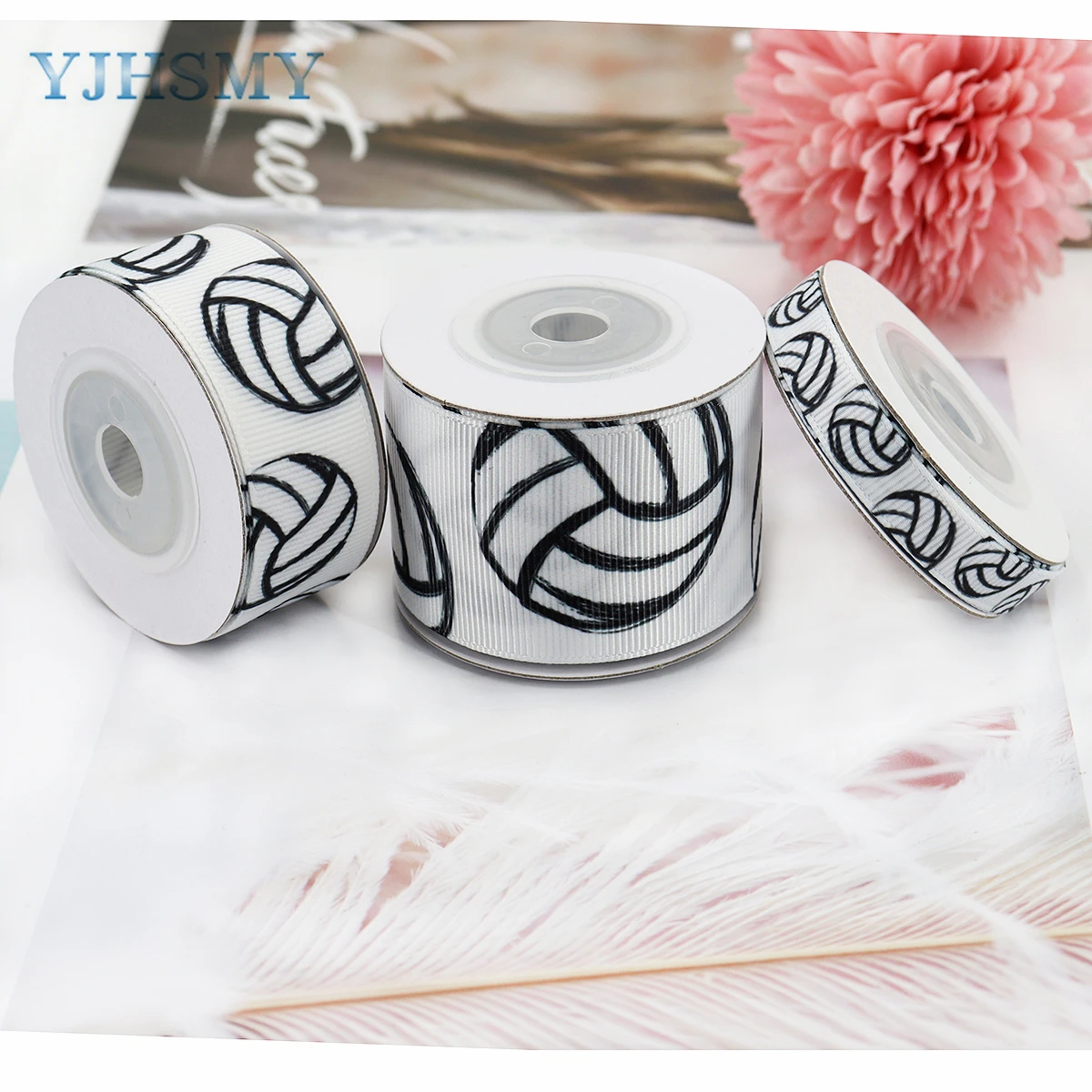 Black and White Satin Ribbon Print Volleyball Ribbon Printed Ribbon for DIY Crafts Gift Wrapping Wedding Party Decoration