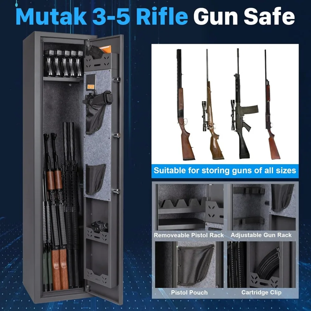 Gun Safe for Rifle and Pistols, Long Gun Safe for Rifle Shotgun for Home, Quick Access Gun Storage Cabinet with Handgun Pouch, S