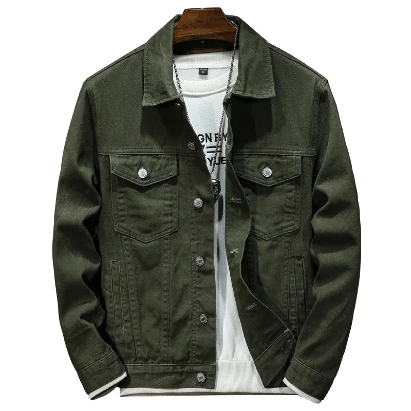 

White Armygreen Classic Vintage Denim Jackets Men's Street Fashion Japanese Casual Coat Male Brand Jean Jackets Plus Size 5XL