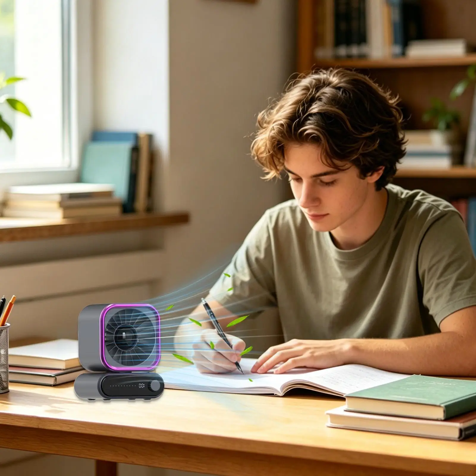 Small Fan For Desk Auto Shaking Cooling Tool For Tabletop Wide Angle Desktop Personal Fan For Bedroom Nightstand Dormitory