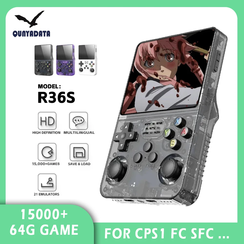 NEW R36S Retro Handheld Video Game Console 3.5-inch IPS Screen Linux System Portable Handheld Video Player 64GB 15000 Games