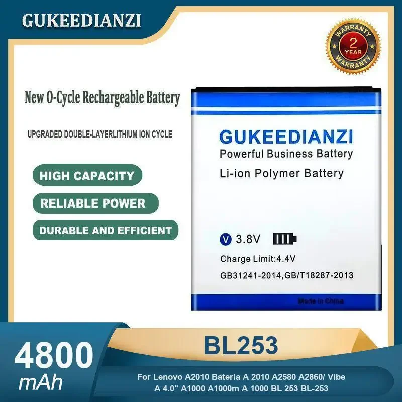 

Аккумулятор для мобильного телефона BL253 емкостью 4800 мАч для Lenovo A2010 Bateria A 2010 A2580 A2860/Vibe A 4,0 дюйма A1000 A1000m A 1000 BL 253 BL-253