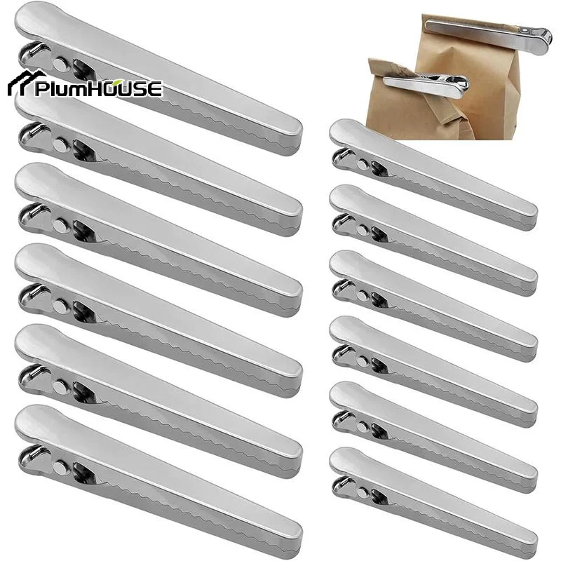 3/6pcs Stainless Steel Clips Multi-Purpose Food Storage Bag Clip Reusable Kitchen Alligator Clip Office Binding