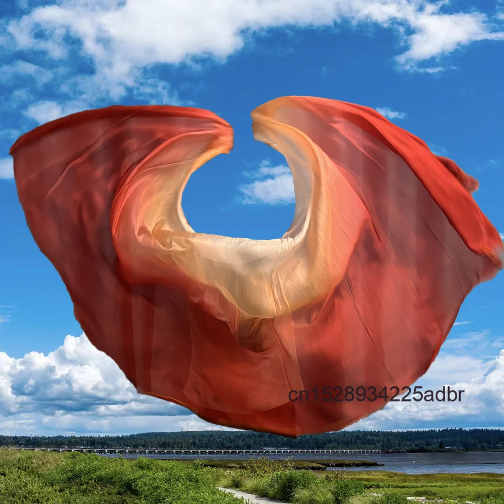 Branco + laranja + vinho vermelho 100% véus de seda real xales cachecol feminino personalizado véus de dança do ventre feito à mão tingido véu de seda chinesa