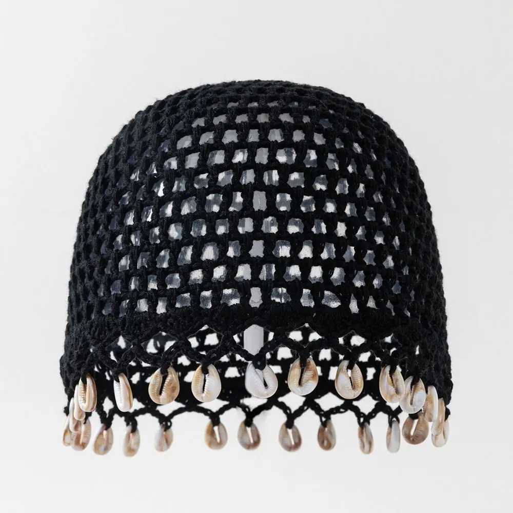Cotton Crochet Shell Beanie Hat Shell Fringe Breathable Bohemian Beanie Hat Crochet Knit Bohemian Style Hollow Out Knit Cap