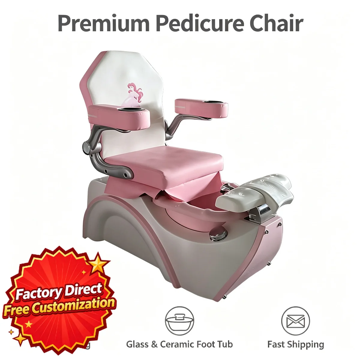 Kids Pedicure Chair Pink Electric Foot Spa Massage Children Safe Mermaid Style Professional Salon Beauty Equipment Furniture