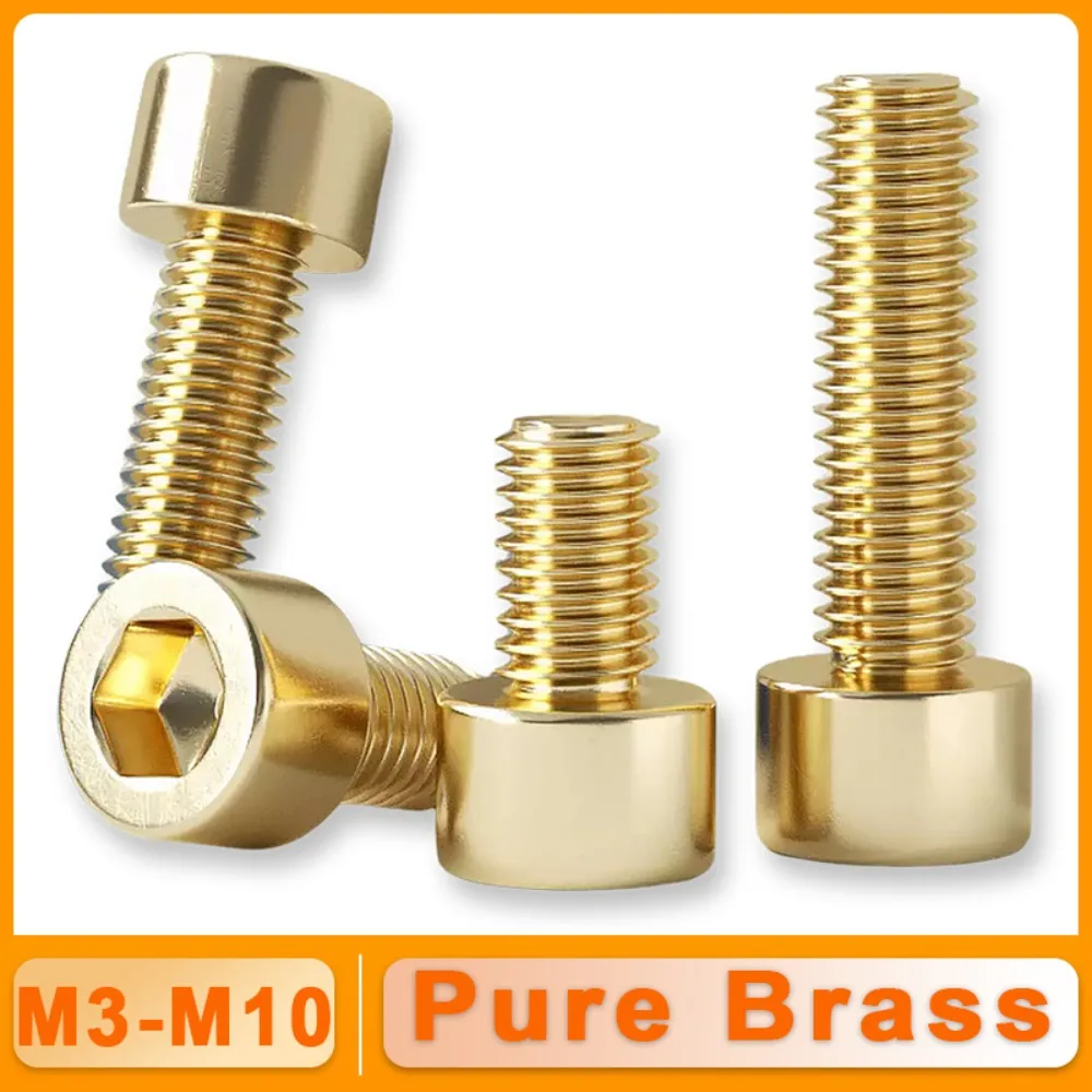 2/5/10/20pcs M3 M4 M5 M6 M8 M10 Pure Brass Hex Hexagon Socket Cap Head Screws Bolt DIN912