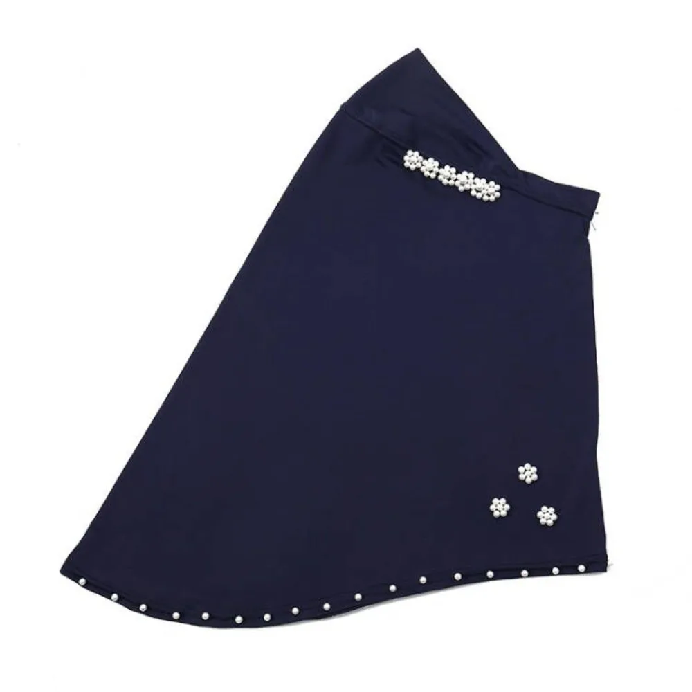 

Breathable Imitation Pearl Beads Bonnet Hijab Easy Wear Solid Color Instant Stretch Head Scarf Comfortable Pearl Flower
