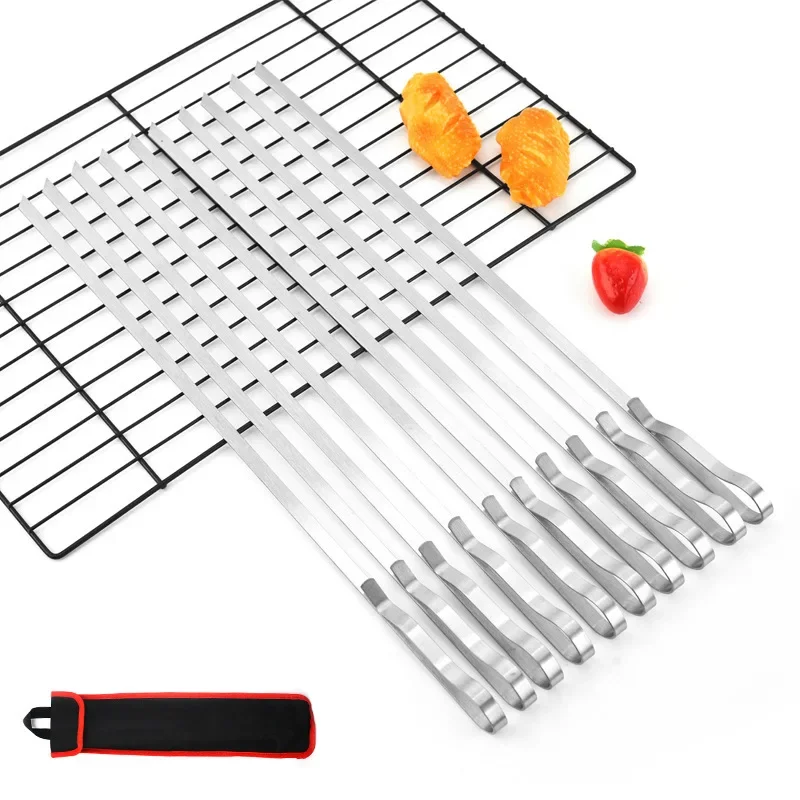 

10 Piece Set of Barbecue Skewers Stainless Steel Twisted Pattern , BBQ Needles with Nylon Cloth Bag