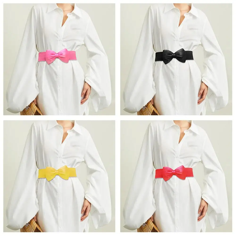 Chiffon Bow Elastic Waistband Versatile Dress Waist Decoration For Women Wide Corset Skirt Belt Party Dress Accessories