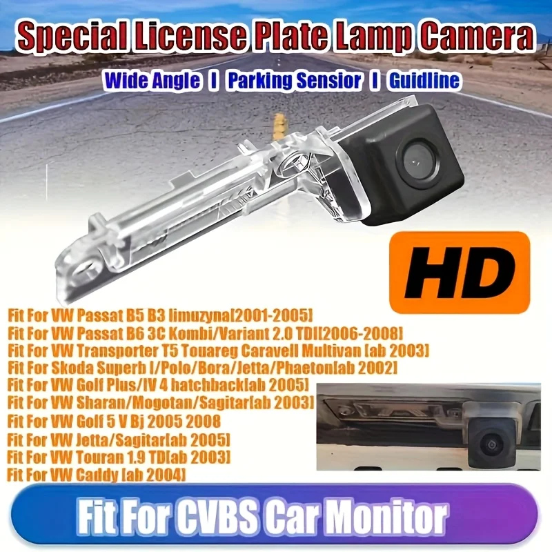For VW Fit Parking Camera - Rearview Mirror & License Plate Lamp,Compatible with Skoda/For Passat Golf Touran Jetta